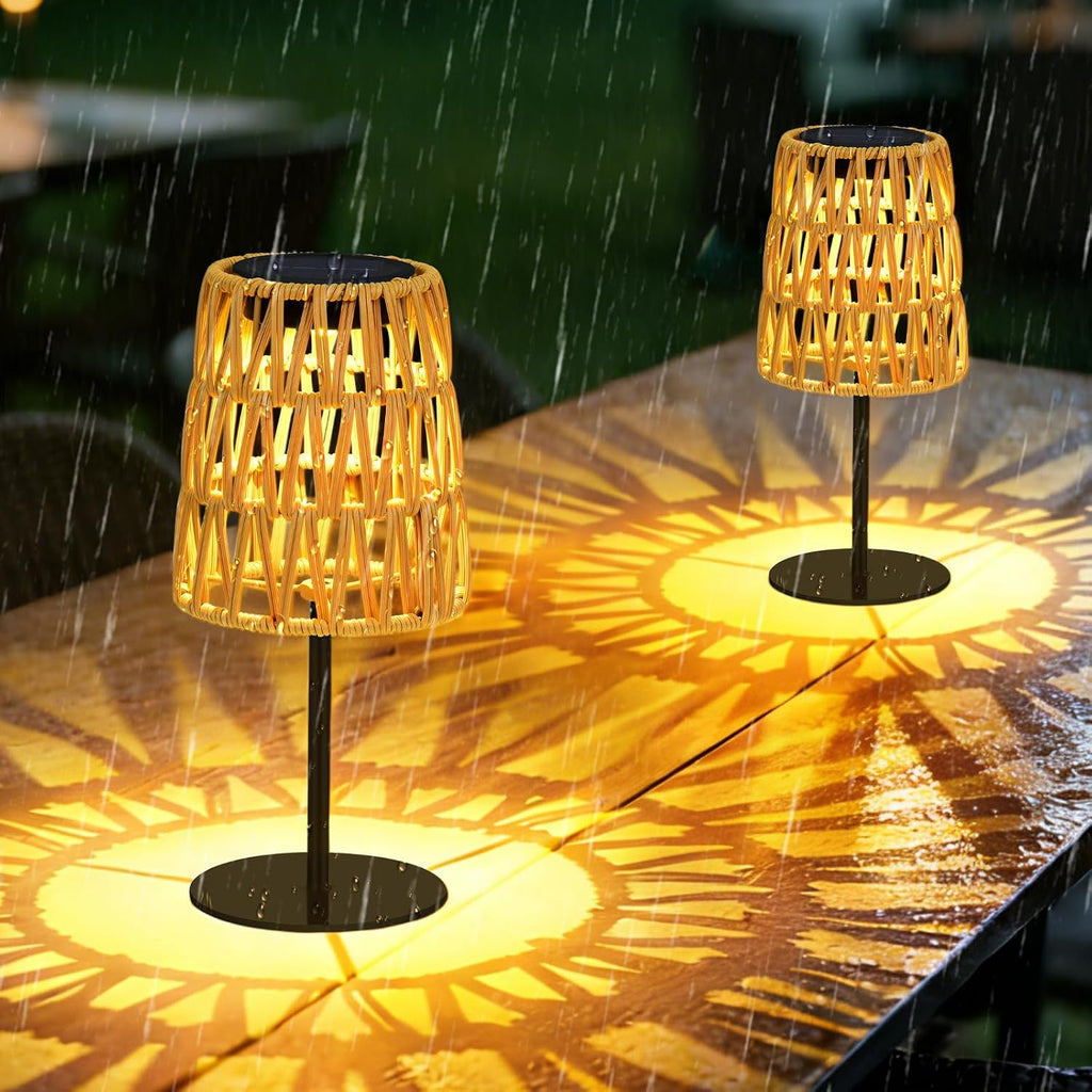 2pcs Outdoor Table Lamp: Rechargeable LED Solar Lantern for Garden Yard, Waterproof Solar Lights Outdoor Cordless Table Rattan Lamp, Small Deck Lamp for Balcony Patio,Gift for Women Mother Days