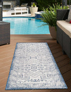 Unique Loom Outdoor Aztec Collection Area Rug - Coba (2' x 6' 1" Runner, Blue/ Ivory)