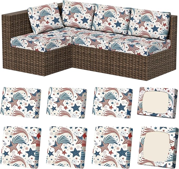 8Pcs Stretch Patio Cushion Covers, Outdoor Couch & Sofa Replacement Slipcovers by VORSHAPE