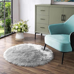 Latepis Round 3ft Small Fur Rug Grey Fluffy Faux Sheepskin Cute Circle Rugs - Image 2