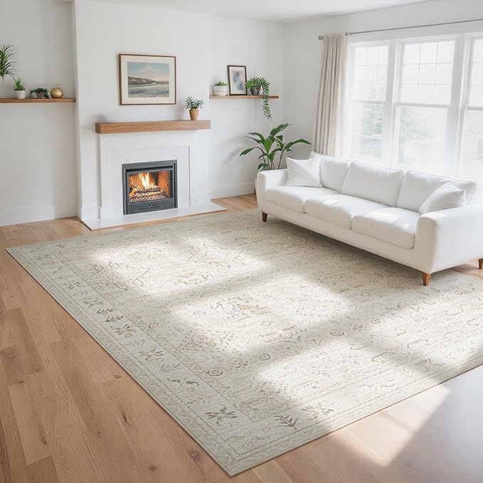 Washable Rugs 8x10 Area Rugs for Living Room-Light Brown Rugs for Bedroom by Lbris