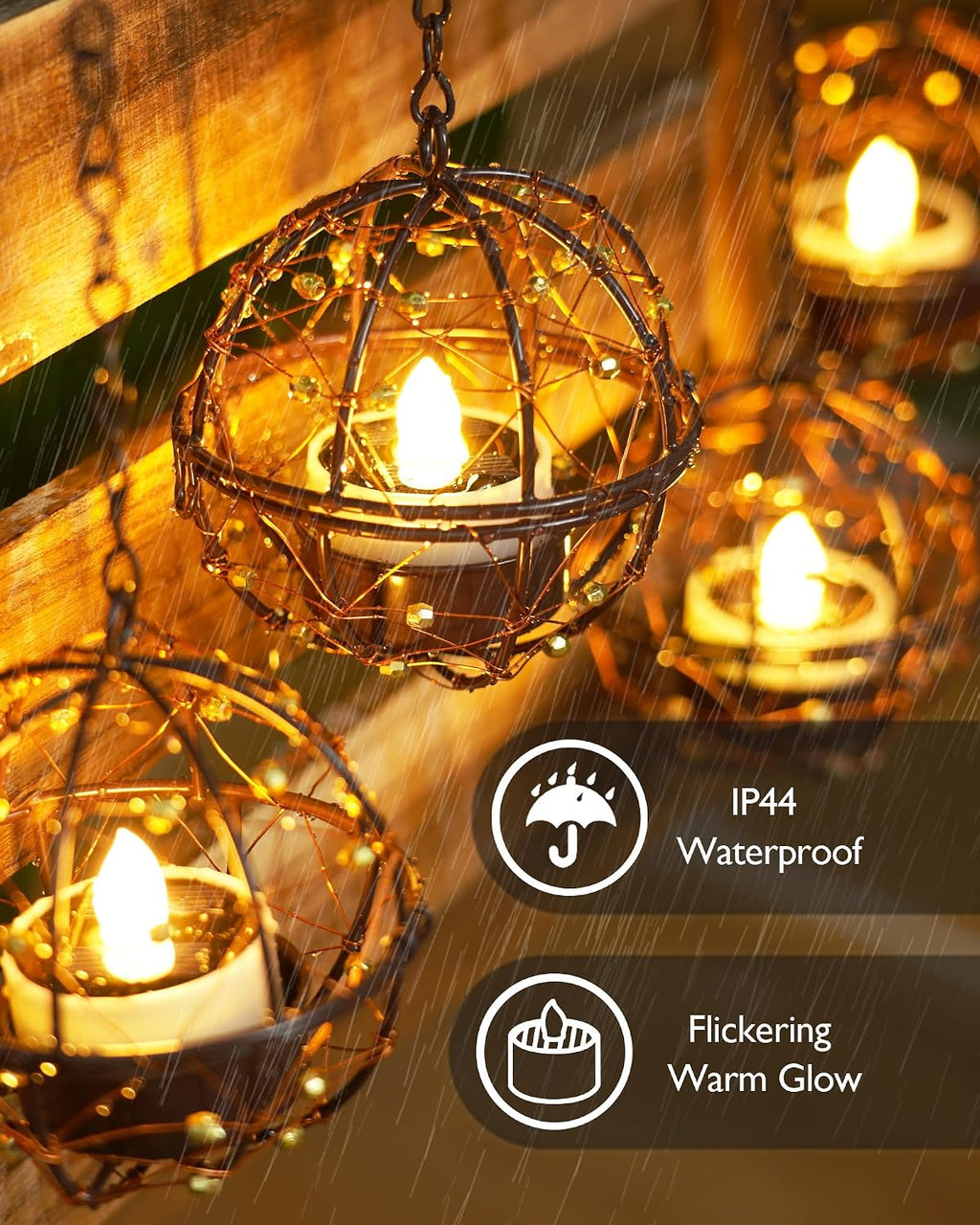 Homemory 4-Pack Beaded Solar Hanging Lanterns, Dusk to Dawn, Waterproof