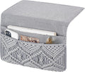 Mkono Macrame Bedside Caddy, Boho Bed Storage Organizer, 4 Pockets Grey
