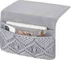 Mkono Macrame Bedside Caddy, Boho Bed Storage Organizer, 4 Pockets Grey