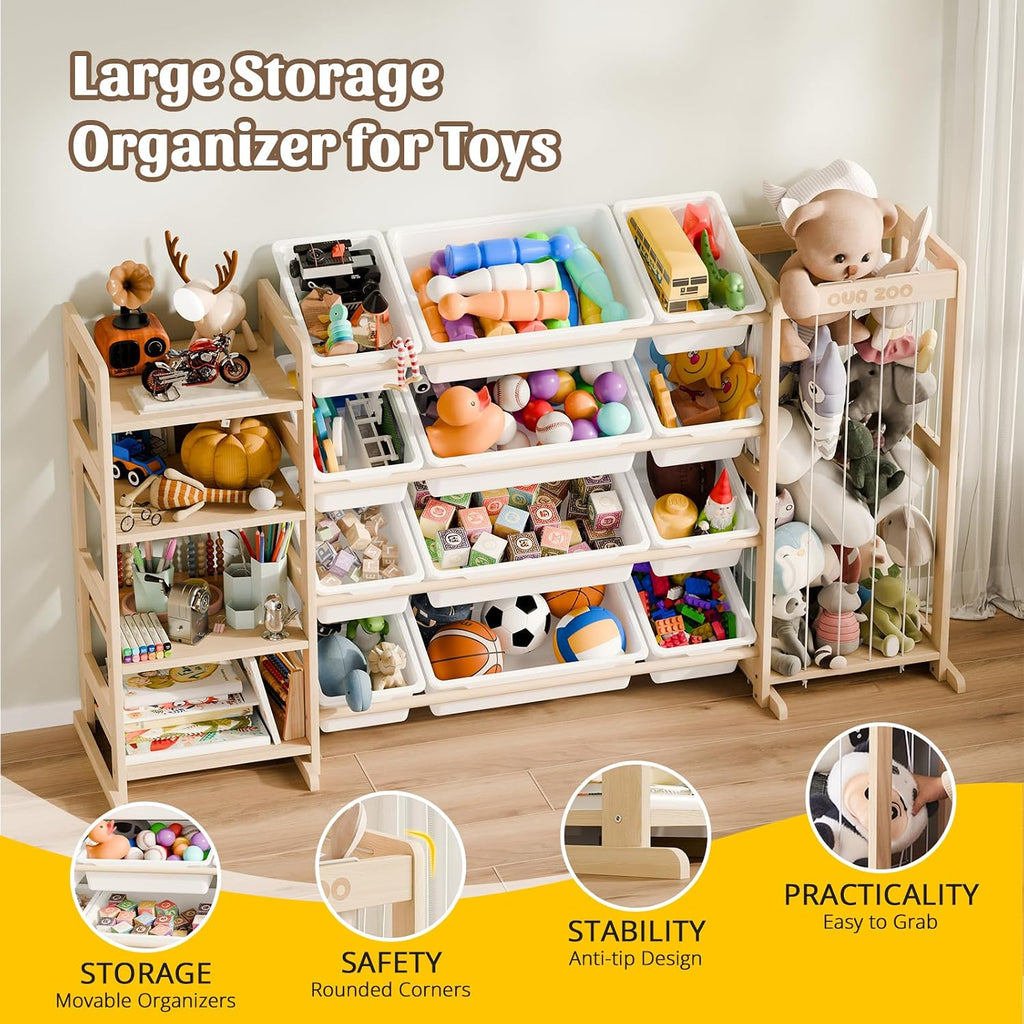 Large Kids Toy Storage Organizer with 12 Plastic Bins, 59 inch