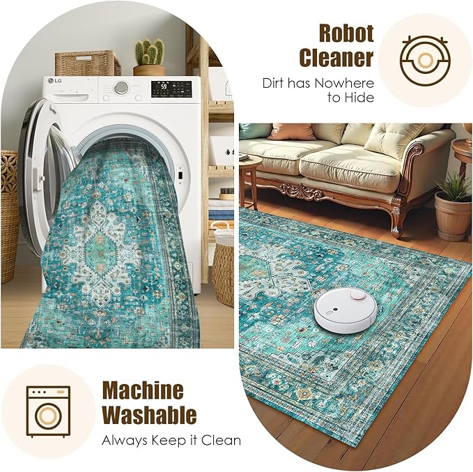 Washable Area Rug 4' x 6' Vintage Traditional Persian Mat - Image 7