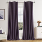 Plum 100% Blackout Linen Curtains 90 Inch Length 2 Panels Set by Guken