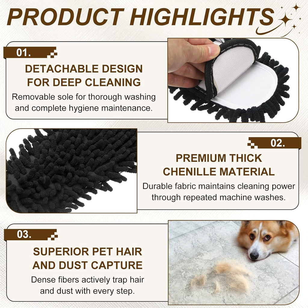 uxcell Microfiber Mop Slippers, Chenille Detachable Mop Shoes Washable Reusable House Slippers for Floor Cleaning Office Home Use Women Men, Small Size 9.6", Black and White Striped