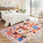 Pink/Beige Floral Washable 6x9 Area Rugs, Soft Bedroom Rug - Image 6