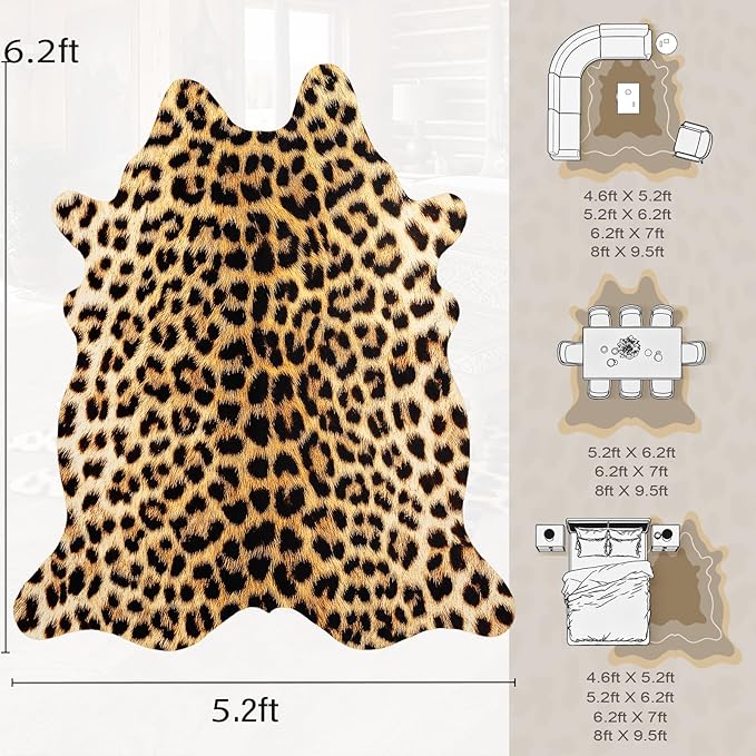 AROGAN 5.2 x 6.2 Ft Faux Leopard Rug, Premium Animal Skin Cheetah Hide Rug - Image 2
