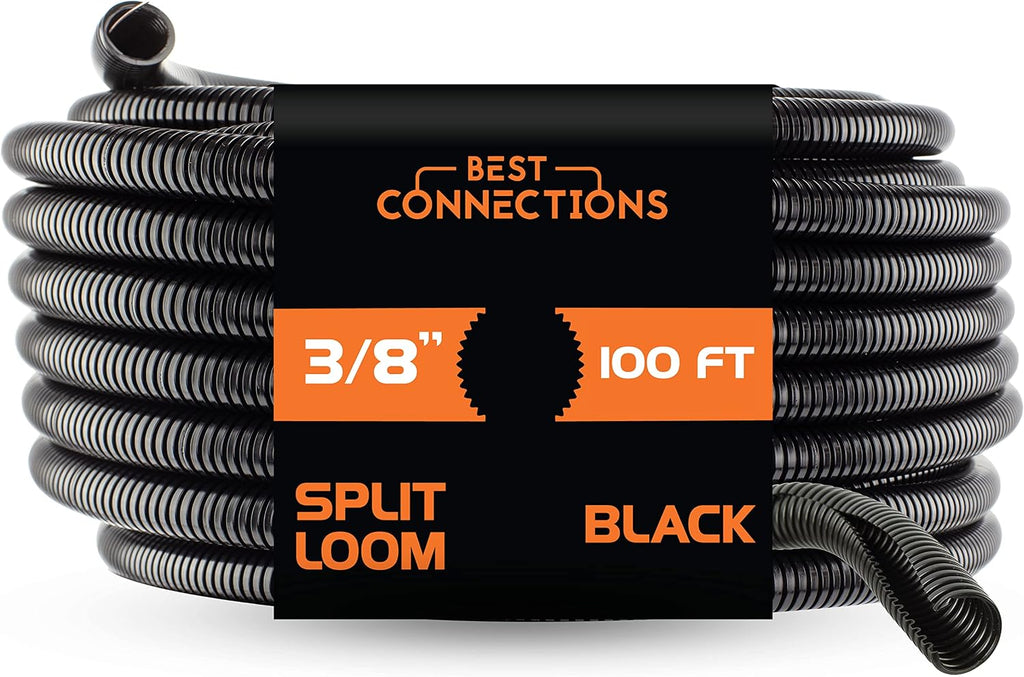 Split Wire Loom Flex-Guard Convoluted Tubing Protective Split Cable Sleeves for Auto Home Industrial Electrical Wires Chemical Resistant Conduit Black (1/4", 1/2", 3/4" - 20 ft)