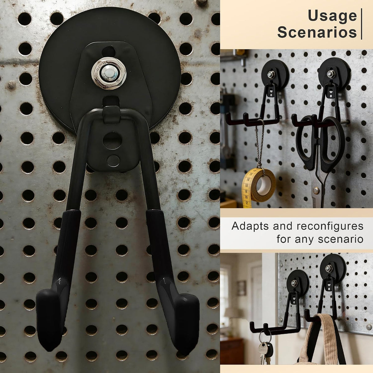 Magnetic Hooks, Heavy Duty Strong Garage Hook (Black, M)