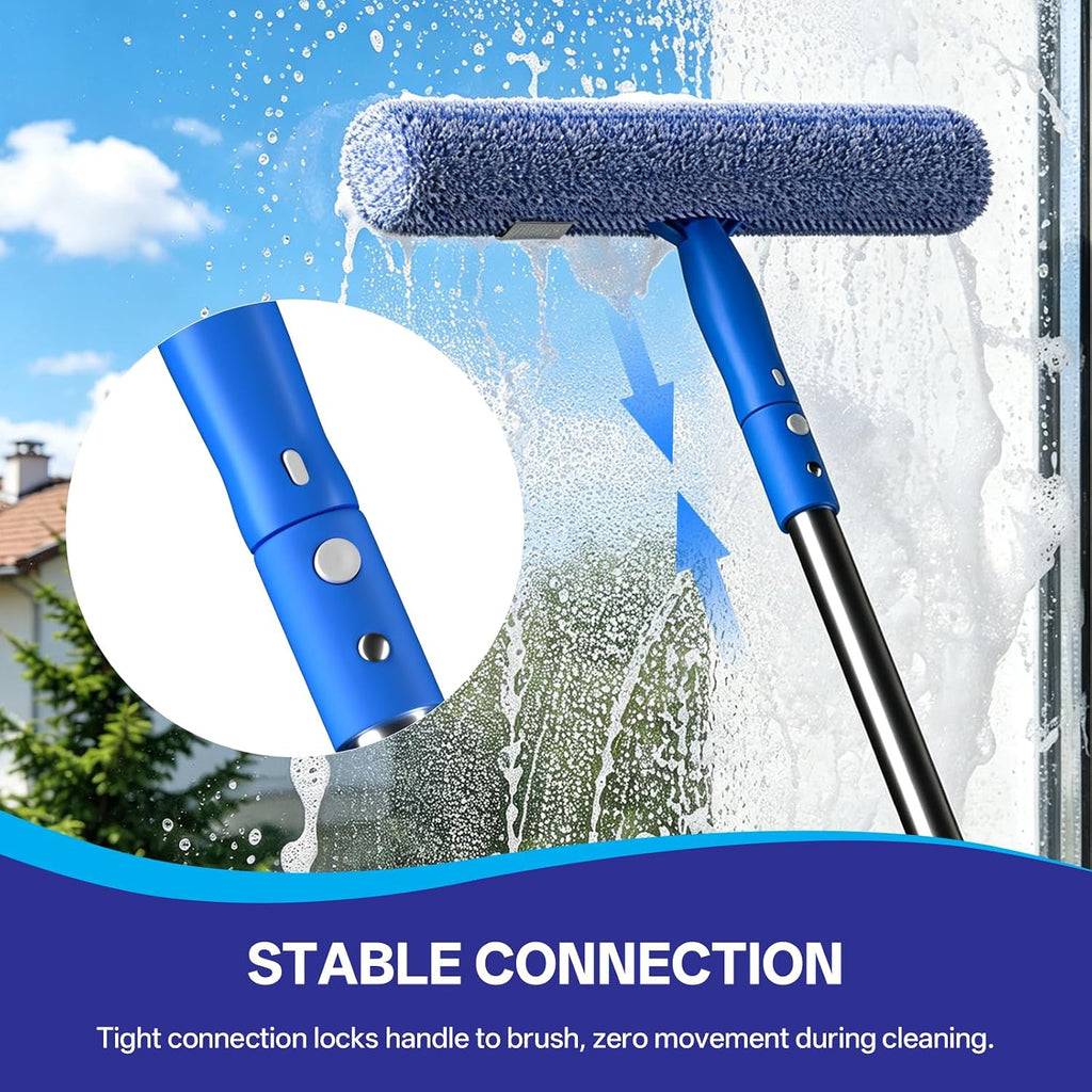 Professional Window Glass Cleaning Kit with 14" Window Squeegee & 15" Scrubber, 3 Gallon Collapsible Bucket, 76 Inch Spliced Pole Complete Glass Washing Tools for Indoor Outdoor Home Car Cleaning