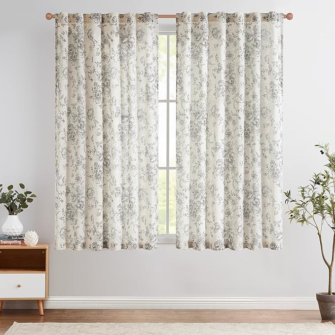 jinchan Linen Blend Curtain Floral Curtains - Image 2
