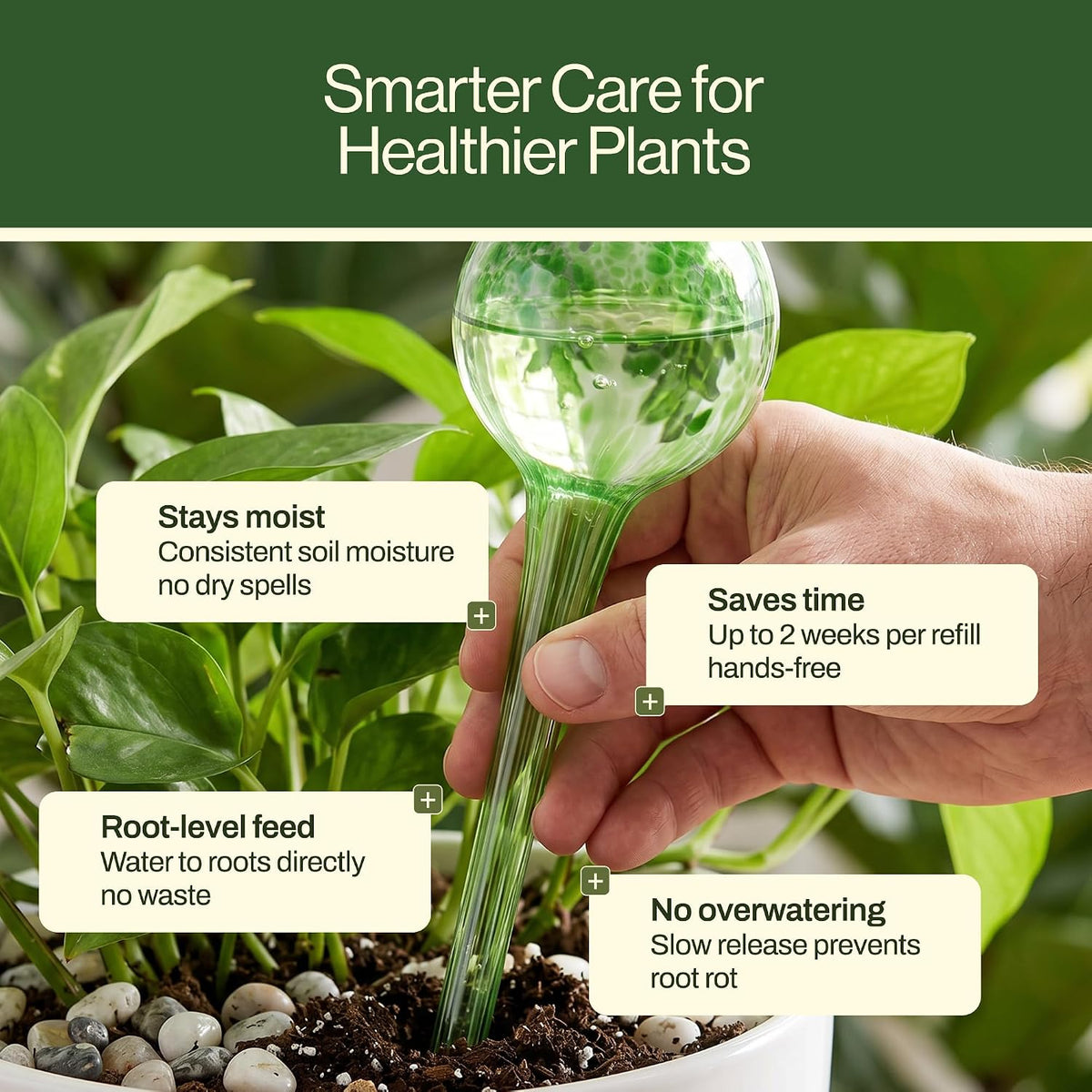 Besti Large Self Watering Globes for Plants Hands Free | Durable, Multicolored Glass Craftsmanship | Holds 380-400ml, Waters Plants Up to 2 Weeks