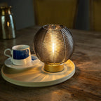 LUSHARBOR Battery Operated Decorative Glass Table Lamp with Timer Grey