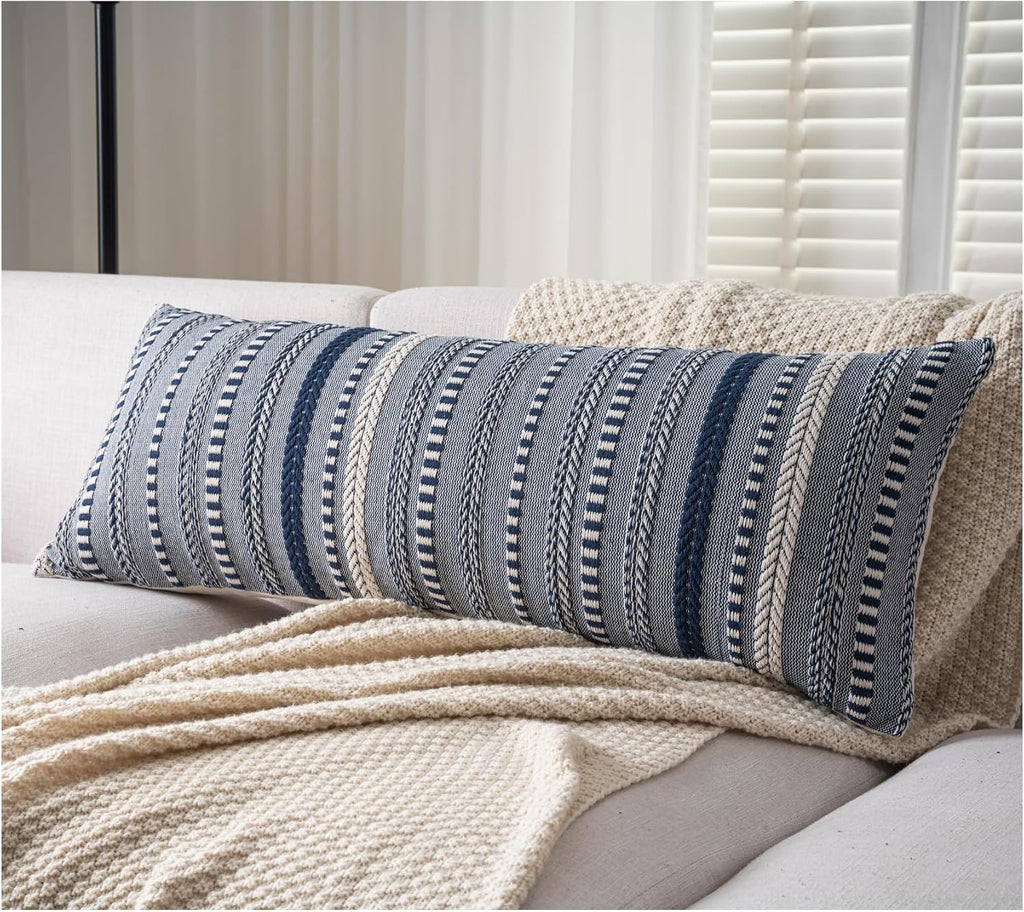 Cethom Boho Throw Pillow Covers 18x18 Inch Set of 2, Farmhouse Decorative Couch Pillow Cases, Navy Blue Accent Pillows of Bed, Sofa Bedroom Living Room Home Decor Cushion Cover
