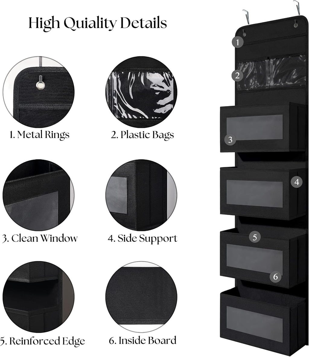 GCreation Over Door Organizer for Bedroom Bathroom Pantry, 5 Shelf Black