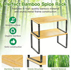 Simple Trending Bamboo Cabinet Organizer Shelf, Set of 2 Kitchen Counter Shelves, Stackable Expandable Spice Rack Kitchen Storage, Black and Natural Beige