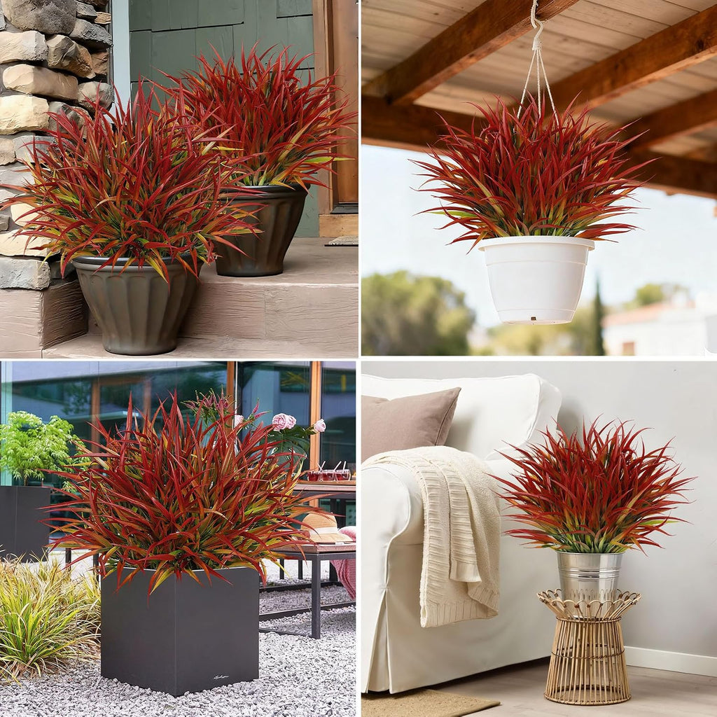 16 Pcs Artificial Plants Outdoor Fake Grass Fall Stems, Red
