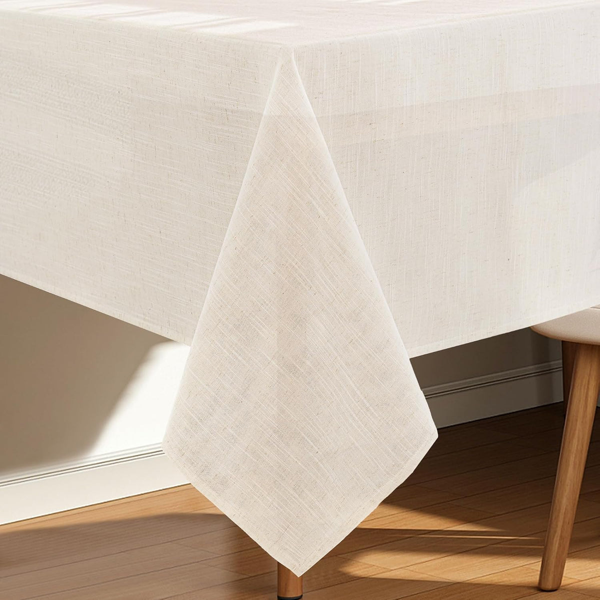Natural Linen Textured Rectangle Tablecloth, Slubby Lightweight Table Cloth 52 x 108 Inch, Water Resistant Stain Resistant Farmhouse Burlap Table Cover for Kitchen Dining Room