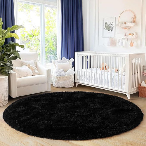 6‘x6’ Black Round Rug for Bedroom, Ultra Soft Fluffy Circle Rug for Kids Girls - Image 2