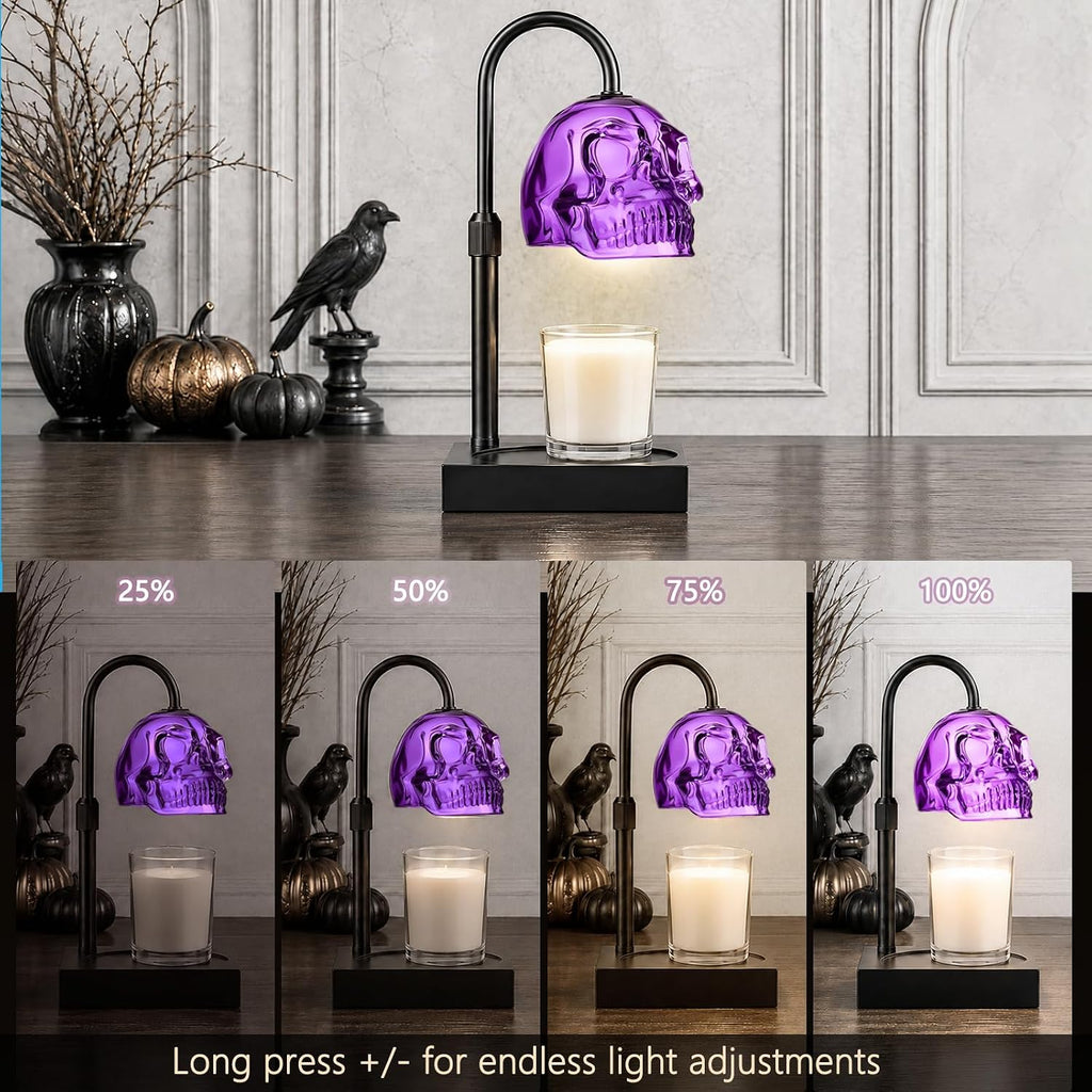 Skull Candle Warmer Lamp with Timer & Dimmer, Gothic Skull Wax Warmer Lamp for Jar Candles, Adjustable Height Skeleton Candle Light Warmer with 2 Bulbs, Spooky Goth Home Decor Gifts (Purple, 1pack)