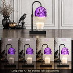 Skull Candle Warmer Lamp with Timer & Dimmer, Gothic Skull Wax Warmer Lamp for Jar Candles, Adjustable Height Skeleton Candle Light Warmer with 2 Bulbs, Spooky Goth Home Decor Gifts (Purple, 1pack)