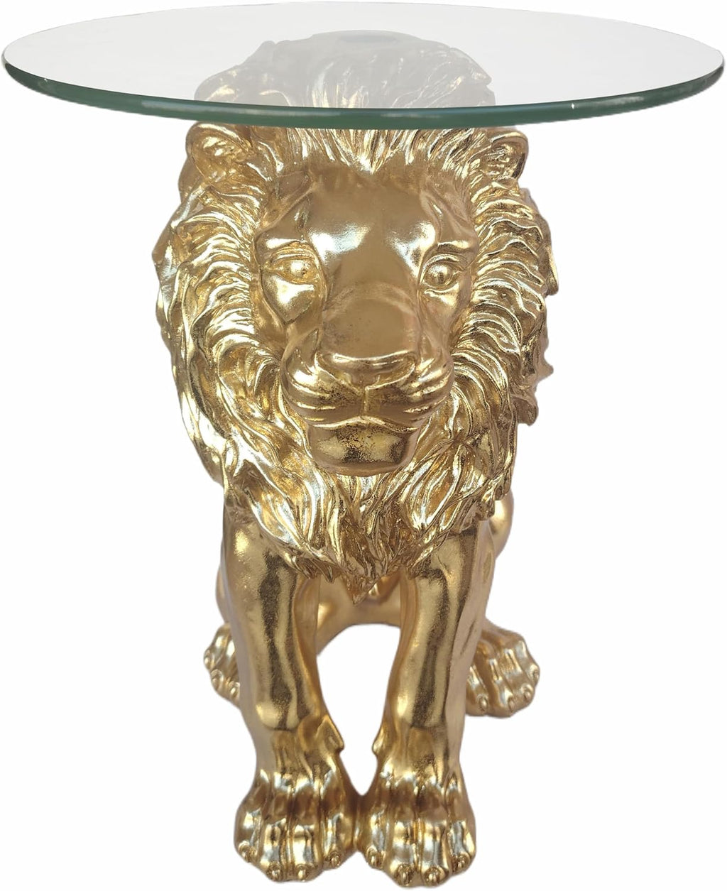 Lion Statue Side Table, 13 inch Tempered Glass Coffee Table