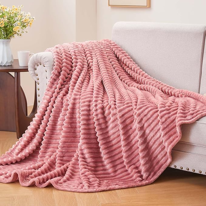 BEDELITE Fleece Blanket Twin Size – 3D Ribbed Jacquard Soft and Warm Decorative - Image 2