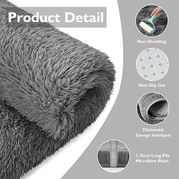 8x10 Fluffy Area Rugs for Living Room, Shag Area Rug for Bedroom, Deep Grey - Image 3