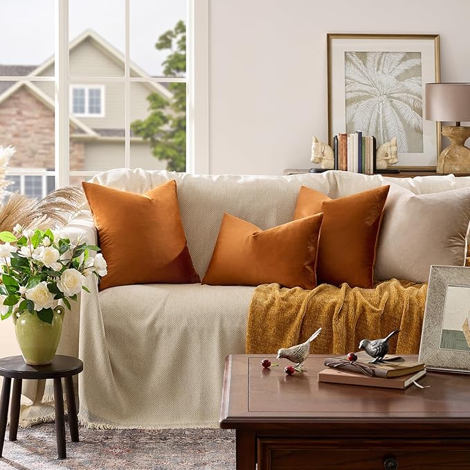 GIGIZAZA Velvet Throw Pillow Covers 24x24 Dark Burnt Orange Pillows Couch - Image 2
