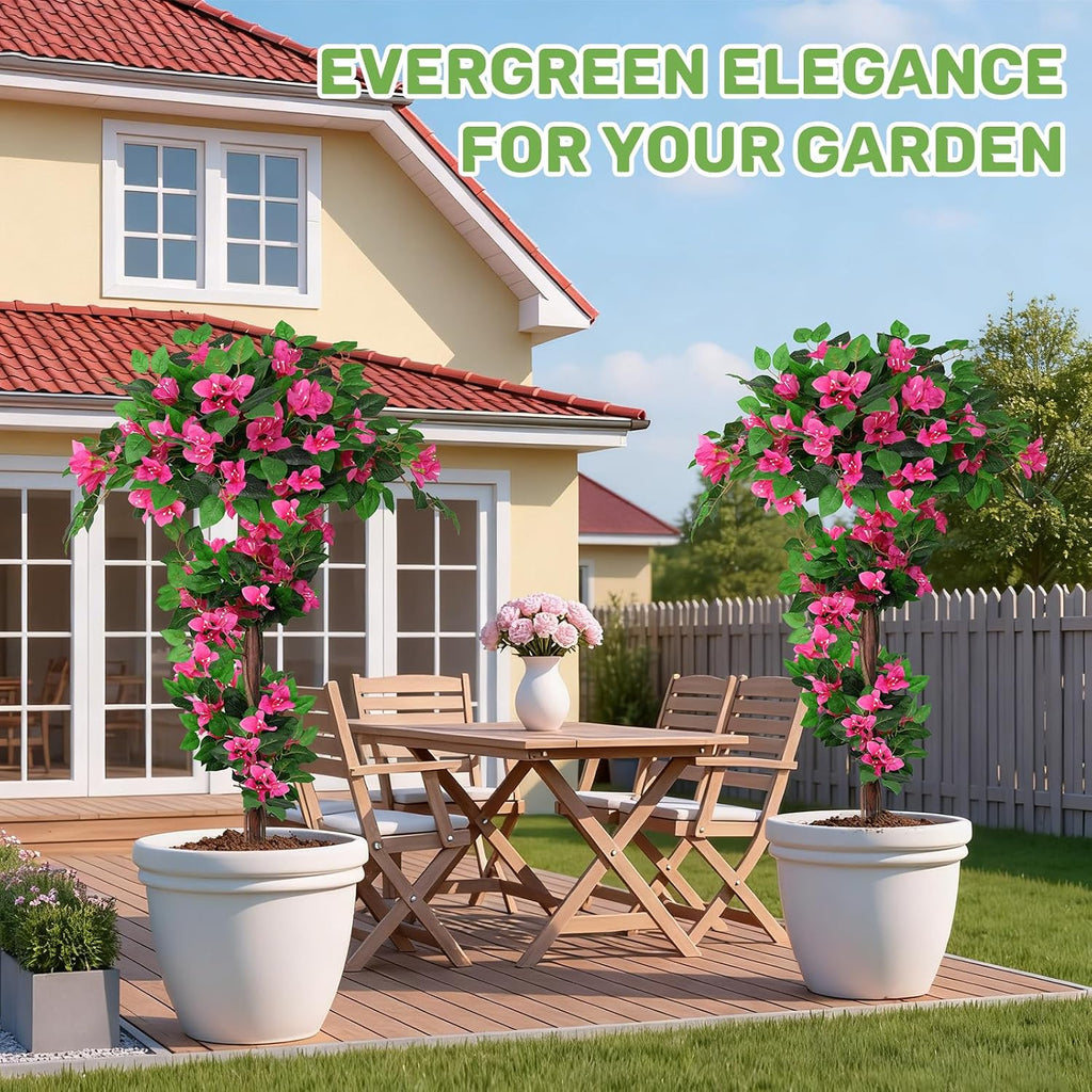 Grooy 2 Pack 4FT Artificial Bougainvillea Flower Topiary Ball for Outdoor