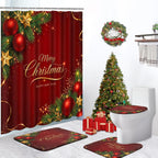 ArtSocket Christmas Bathroom Sets with Shower Curtain and Rugs, Red Gold