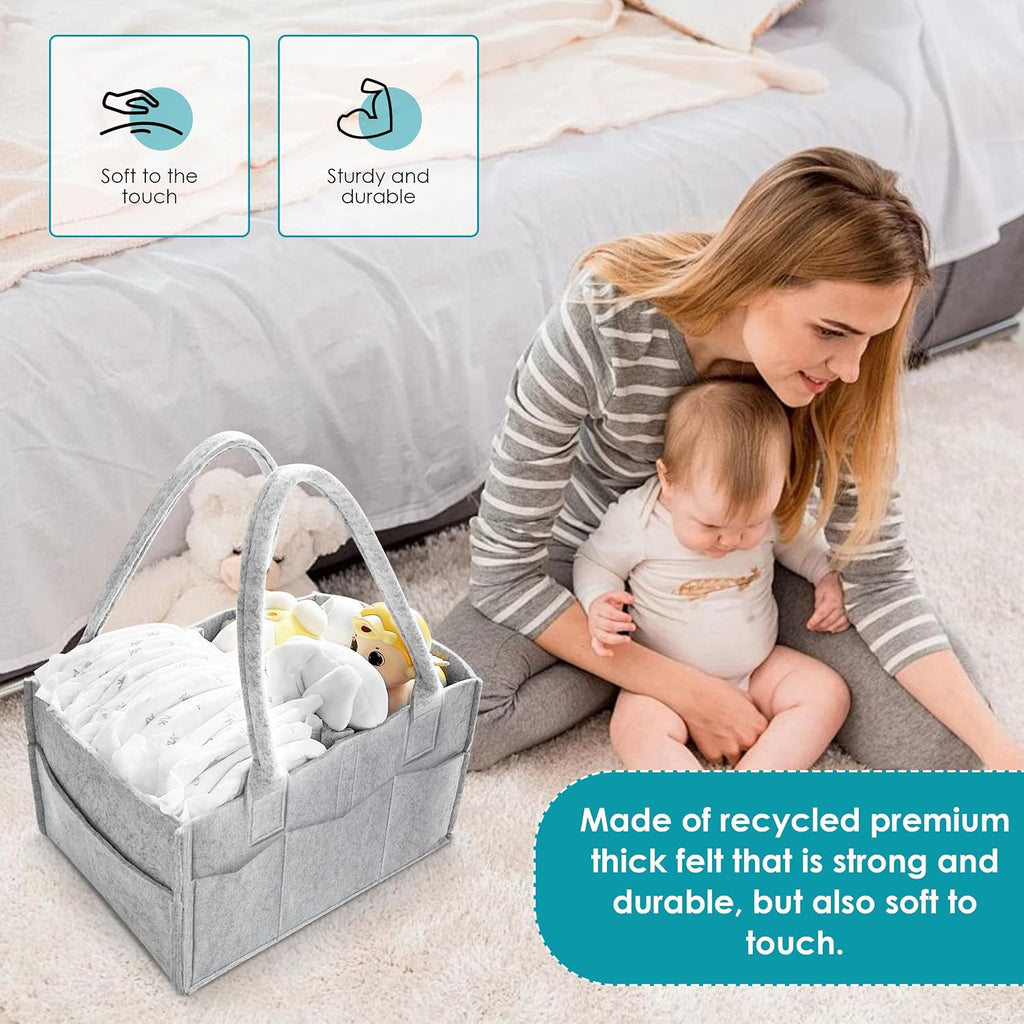 Cute Castle 2 Pack Diaper Caddy Organizer - Portable Baby Caddy Organizer with Handle, Nursery Storage Bin and Car Organizer for Girls, Boys - Baby Gift Basket - Grey