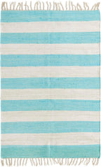 Unique Loom Chindi Rag Collection Area Rug - Striped (4' 1" x 6' 1" Rectangle, Turquoise and Ivory)