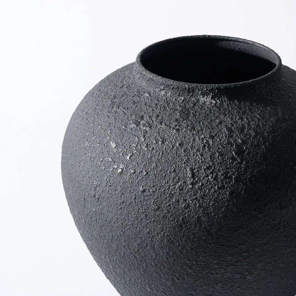Large Black Round Vase, Pottery Rustic Look for Home Decor