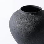 Large Black Round Vase, Pottery Rustic Look for Home Decor
