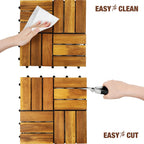 Acacia Wood Interlocking Deck Tiles, Patio & Backyard Tile, 12 in, 9 PCS
