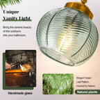 MOKATNG Bathroom Light Fixtures, 2-Light Green Vanity Lights with Unique Leaf Texture Glass Shade, Modern Matte Black and Gold Bathroom Wall Lamp for Mirror Hallway Cabinet Living Room