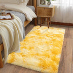 Soft Runner Rugs for Bedroom Hallways, 2x4 Tie-Dyed Yellow Fluffy Shag Throw by Ailyei