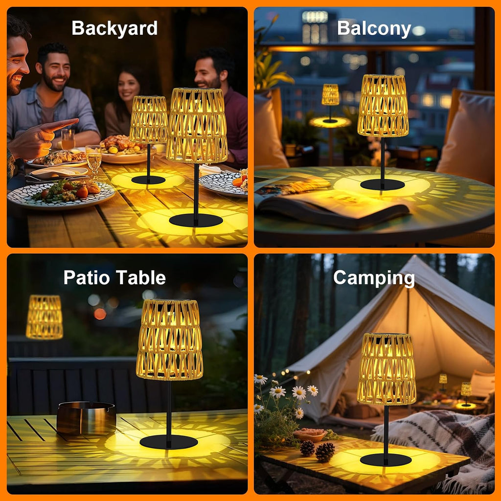 2pcs Outdoor Table Lamp: Rechargeable LED Solar Lantern for Garden Yard, Waterproof Solar Lights Outdoor Cordless Table Rattan Lamp, Small Deck Lamp for Balcony Patio,Gift for Women Mother Days