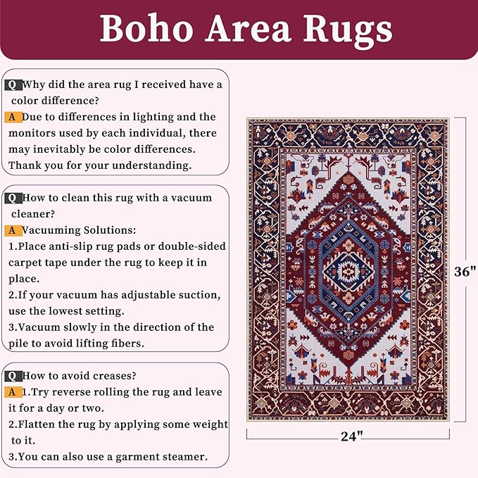 SERISSA Boho Rugs for Entryway, 2x3 Washable Non-Slip Rug Small Area Rug - Image 2