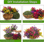 Grunyia Artificial Hanging Flowers Basket with Colorful Silk Daisies & Eucalyptus - UV/Sun-Resistant Plant for Outdoor Porch, Patio, Balcony - Indoor/Outdoor Home Decor
