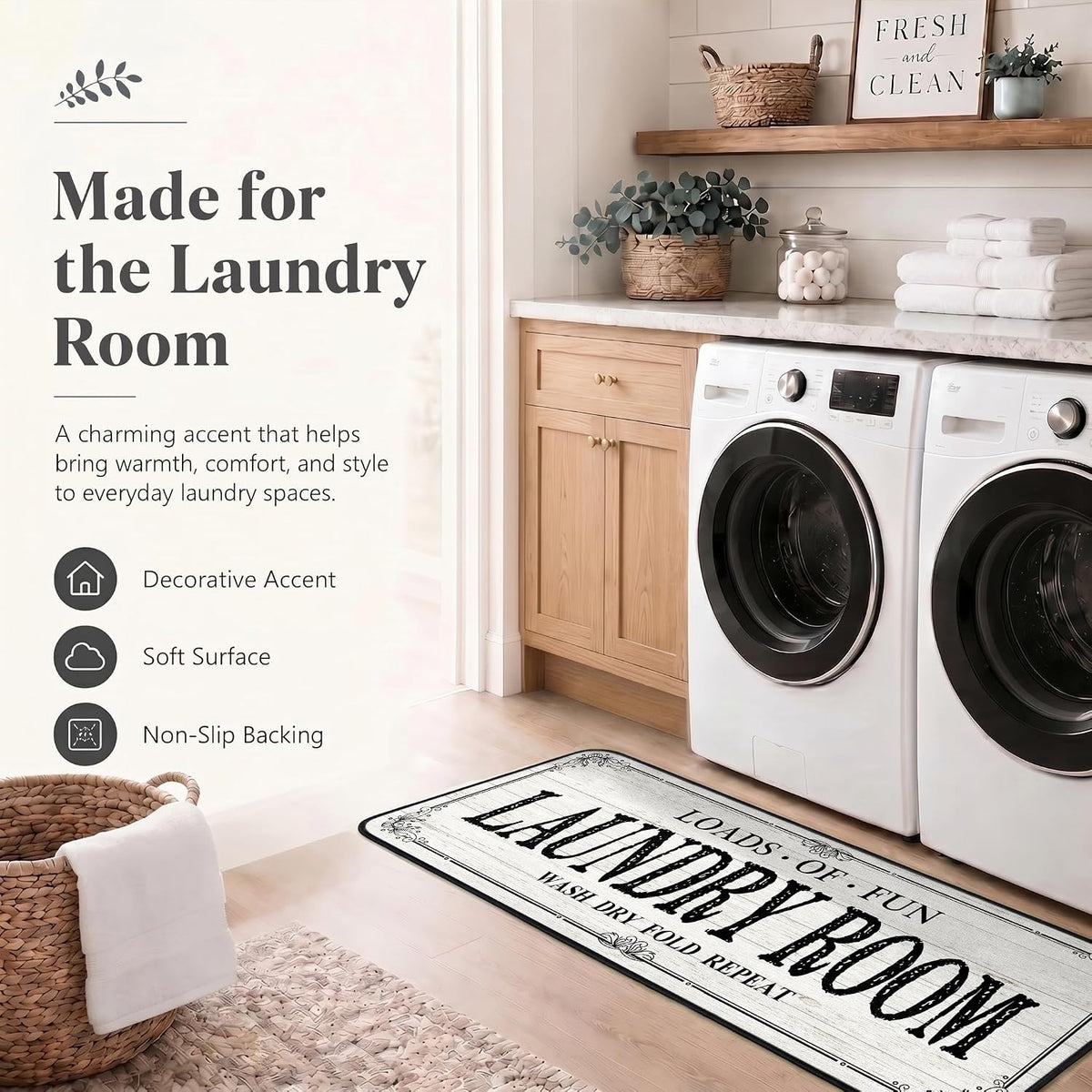 ROMAMIGO Laundry Room Rug Runner Non Slip Laundry Mats Mudroom Runner Farmhouse Kitchen Floor Mat Bathroom Laundry Room Decor Accessories(Beige, 20 X 47 inch)