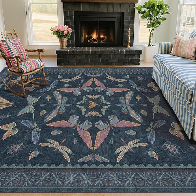 Blue 5x8 Washable Living Room Rugs by HazoHaus