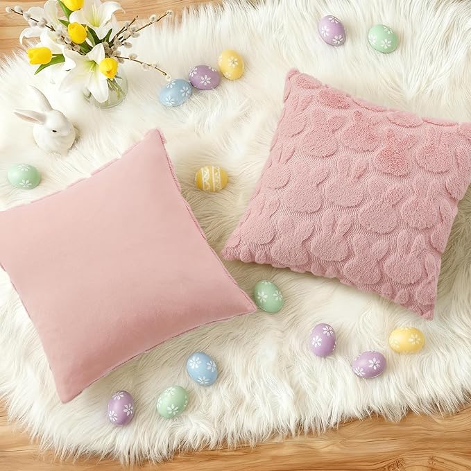 decorUhome Easter Bunny Pillow Covers 16x16 Inch Set of 2, Soft Plush Faux Wool - Image 6