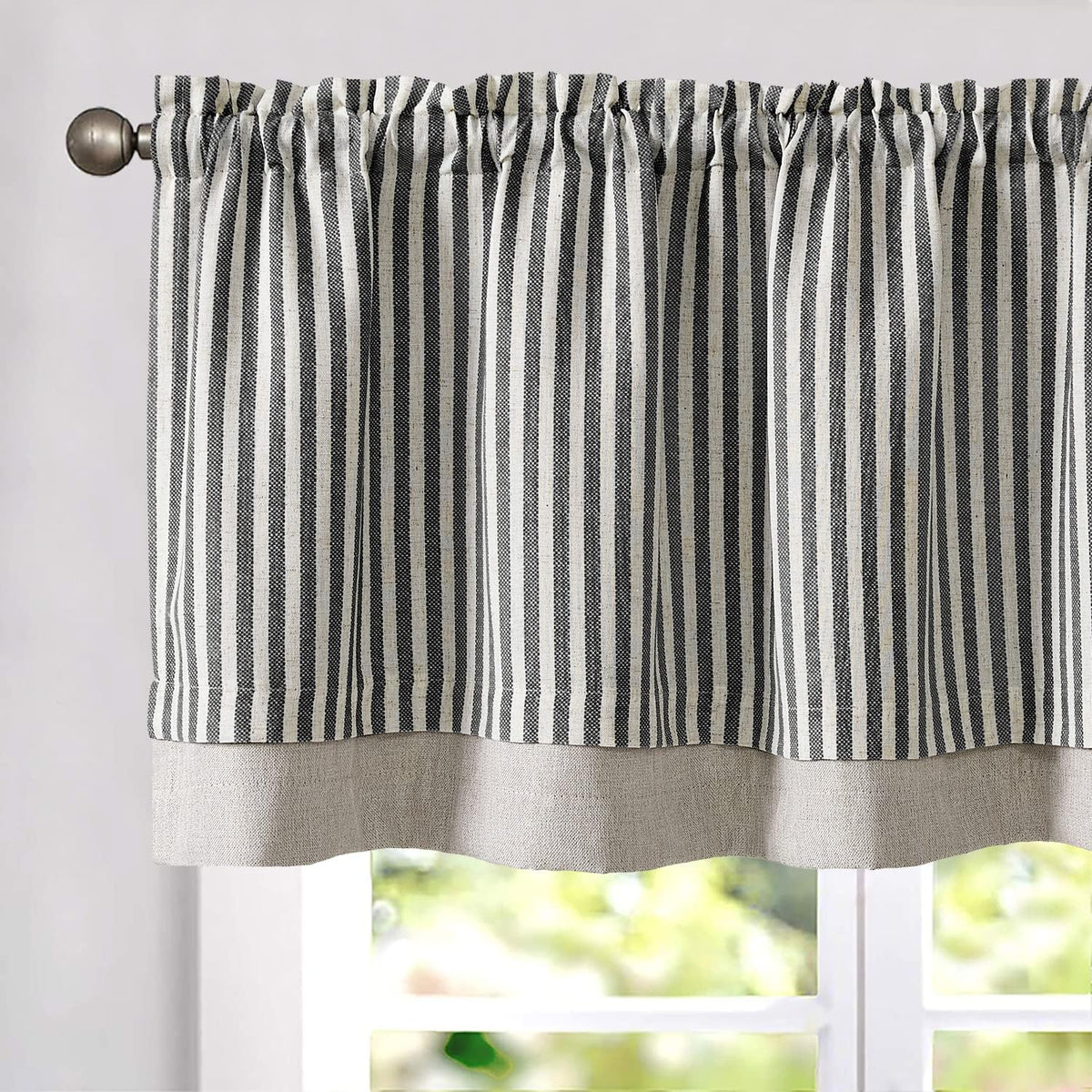 jinchan Stripe Linen Kitchen Valance Curtain, 50x16, 1 Panel, Grey