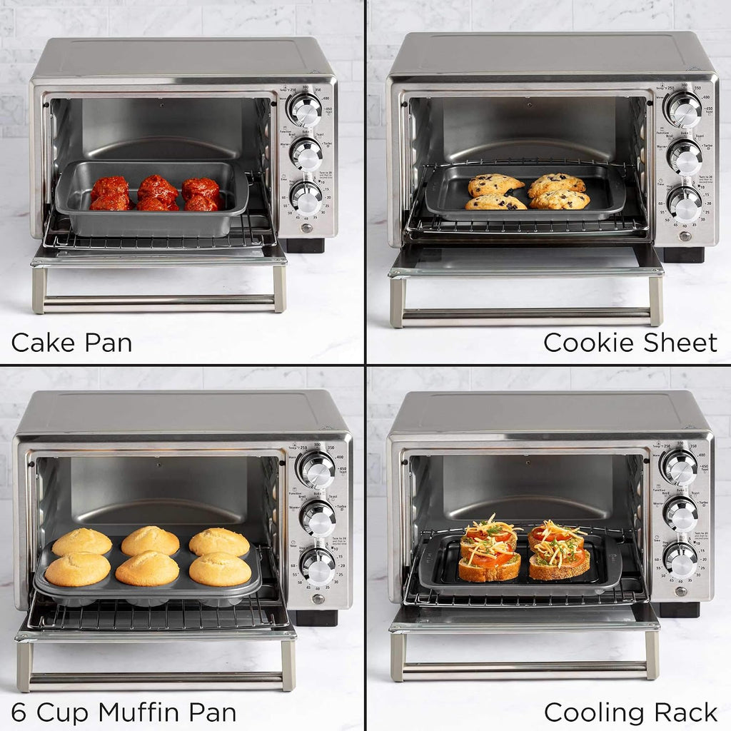 Ecolution Non-Stick Toaster Oven Bakeware Set 4-Piece, Carbon Steel, Easy to Clean and Perfect for Single Servings, Gray