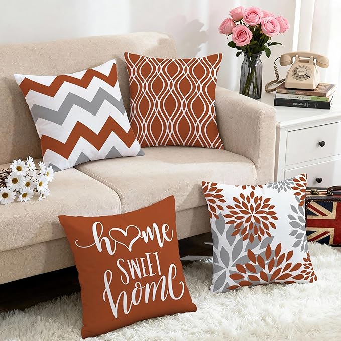 Hexagram Geometric Burnt Orange Pillow Covers 18x18 Set of 4, Decorative - Image 5